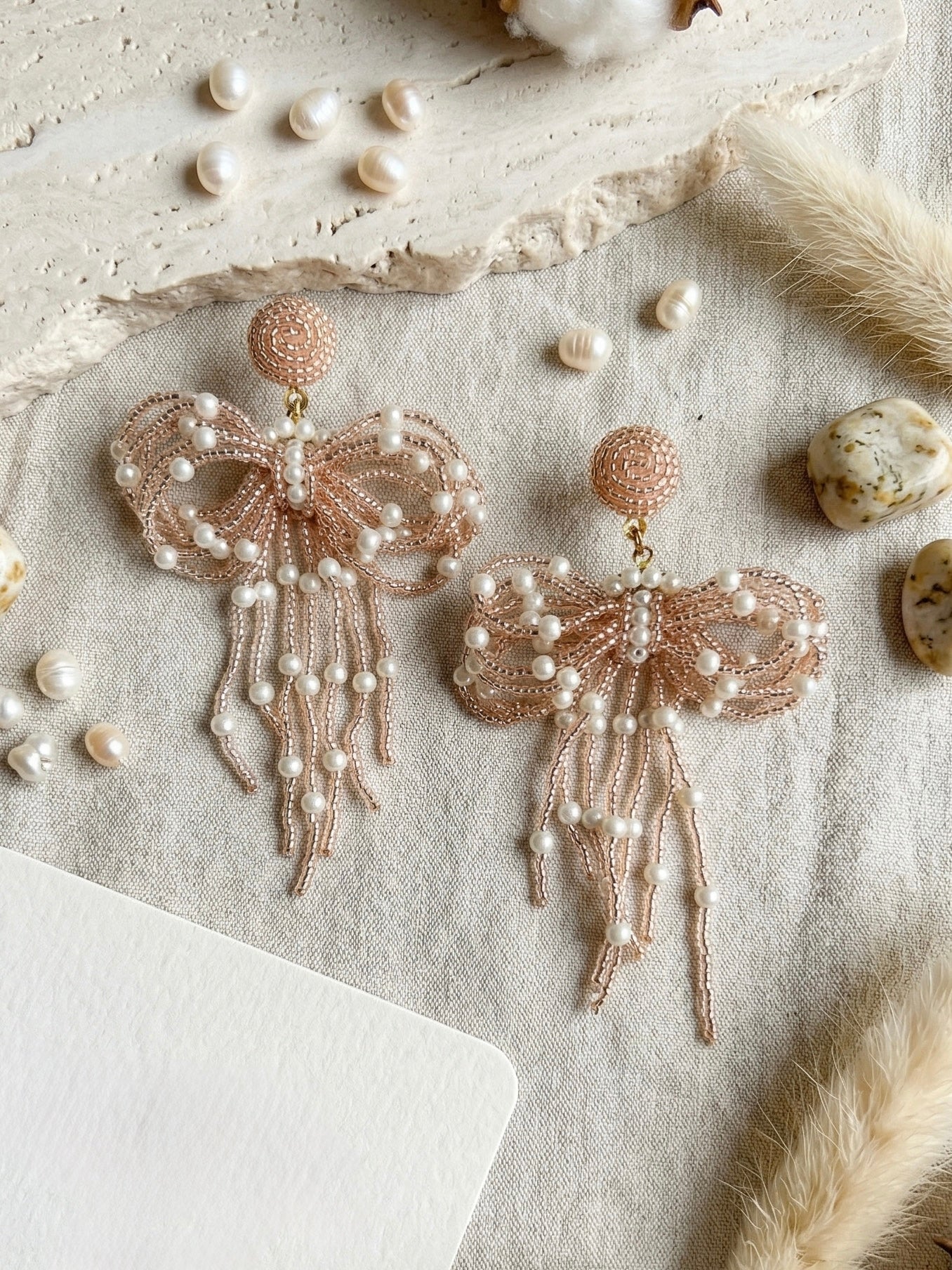 Pookie Bow (Rose Gold) Handmade Beaded Earrings