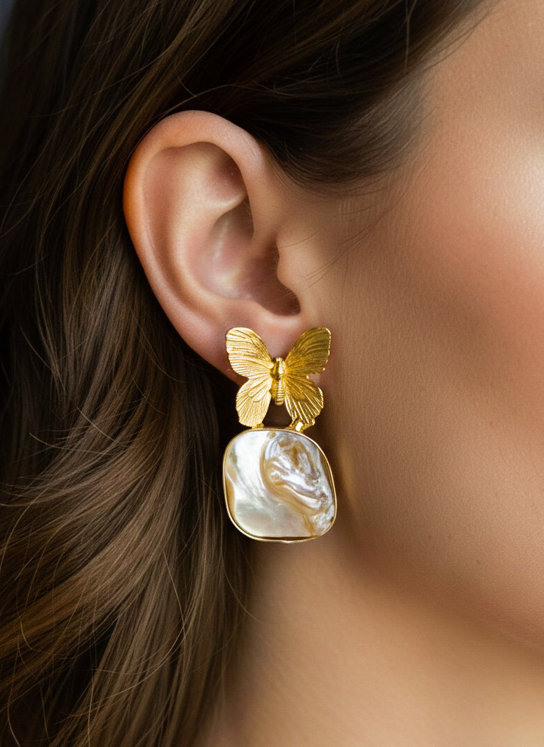 Golden Butterfly Handmade Brass Earrings