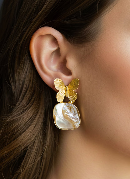 Golden Butterfly Handmade Brass Earrings