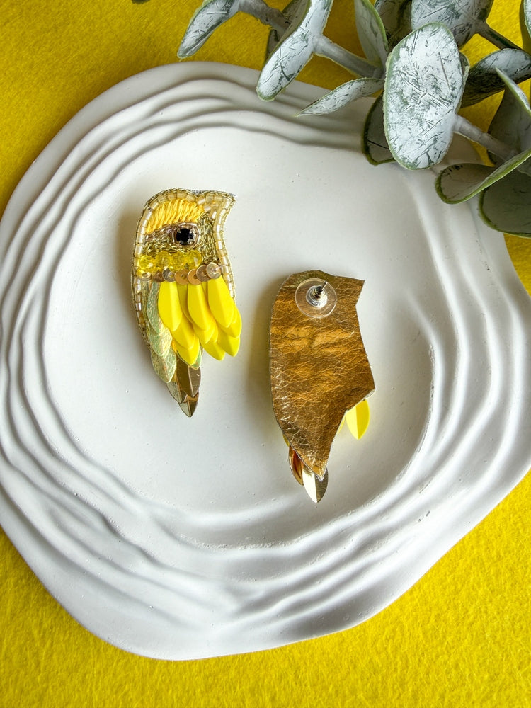 Chirpy Sunny Yellow Parrot Handmade Beaded Bird Earrings