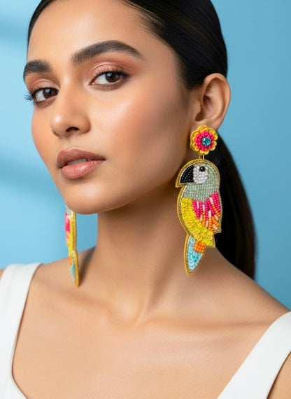Peppy Parrot Handmade Beaded Bird Earrings