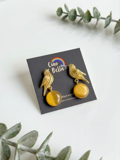 Hello Birdie Handmade Brass Earrings - Yellow Round