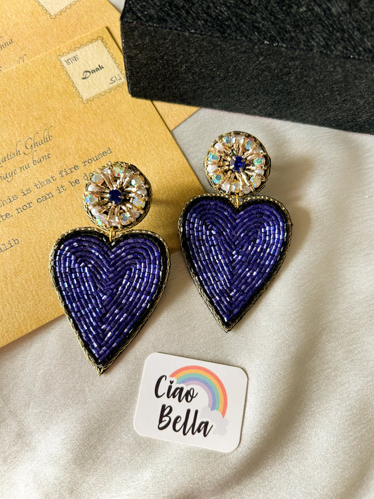 Glam Black Blue Drop Handmade Beaded Earrings