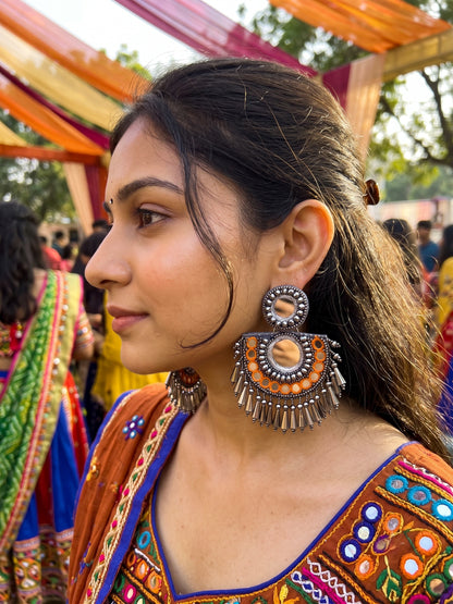 Chandrika Mirror Orange Handmade Beaded Earrings