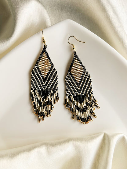 Golden Diamond Handmade Beaded Earrings