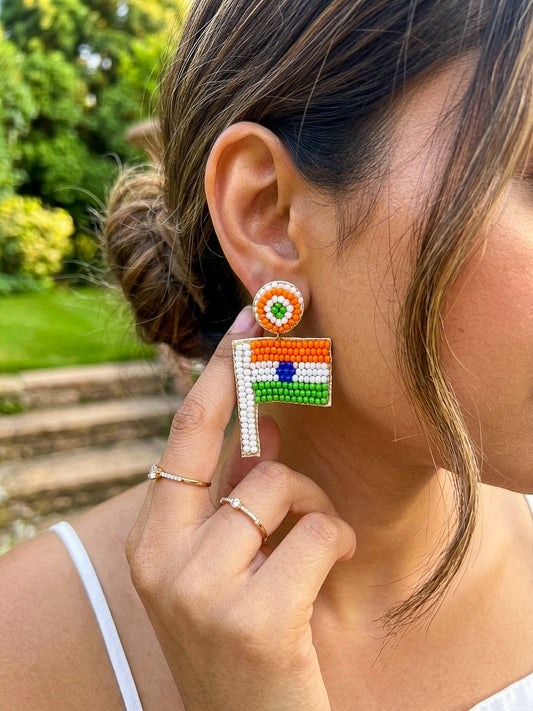 Mini Flag Handmade Tricolour Beaded Earrings