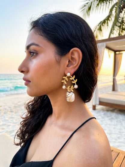 Olivia Mother of Pearl Drop Handmade Brass Earrings