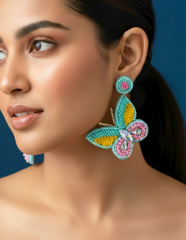 Sun-Kissed Turquoise Handmade Beaded Butterfly Earrings