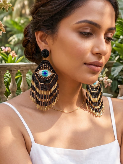Nazarbattu Evil Eye Handmade Beaded Tassel Earrings