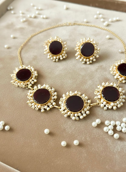 Sitara Deep Red Pearl Handmade Brass Necklace Set