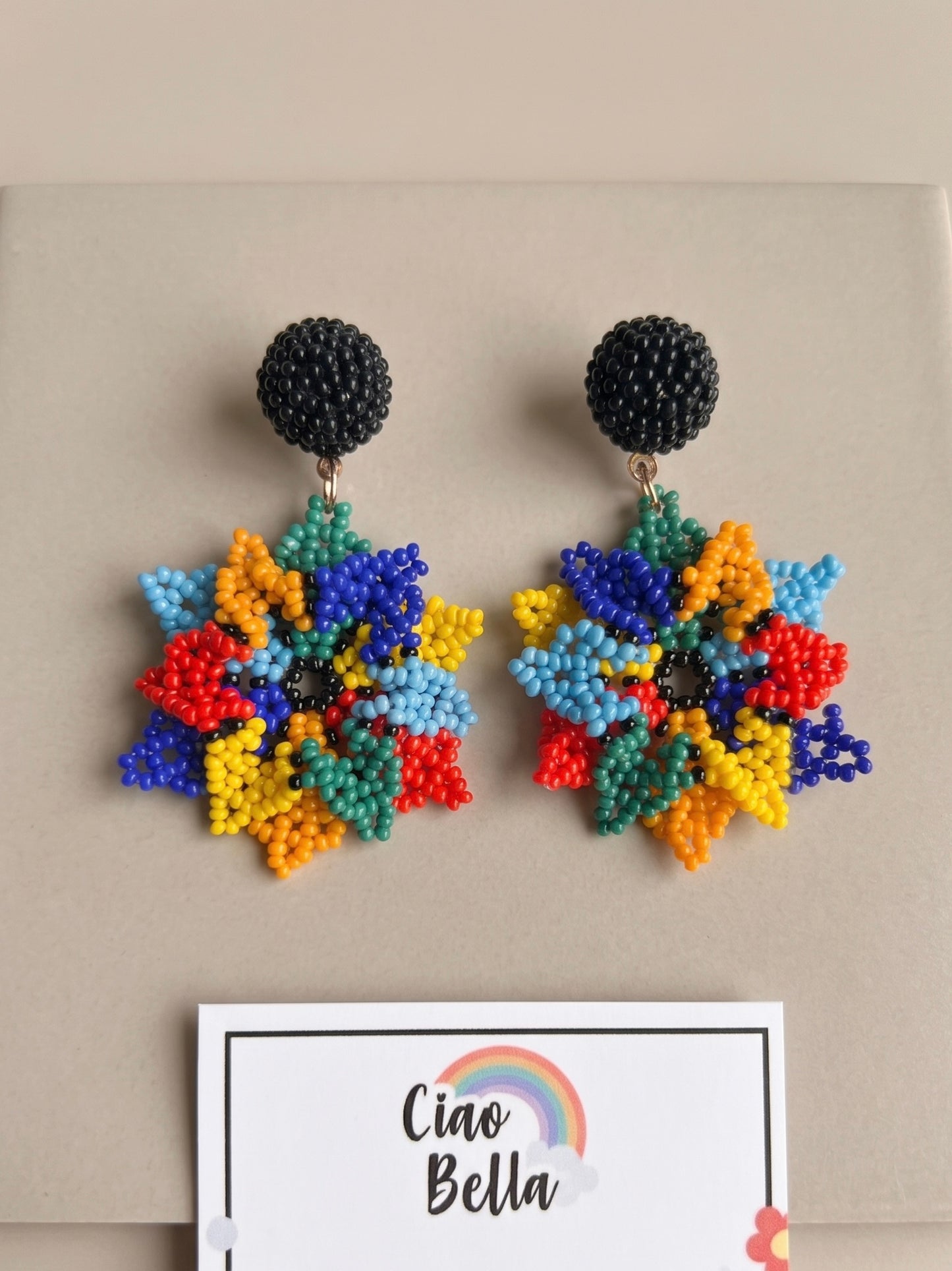Blossoming Rainbow Flower Handmade Beaded Earrings