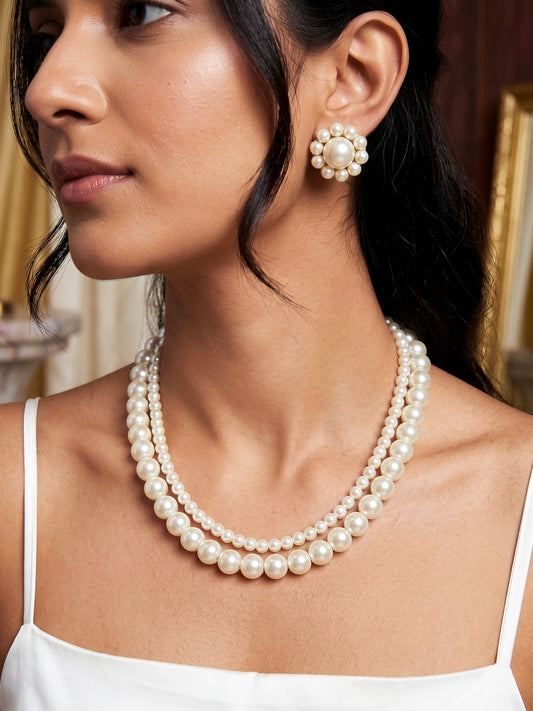 Mira Pearl Handmade Necklace + Stud Earrings Set