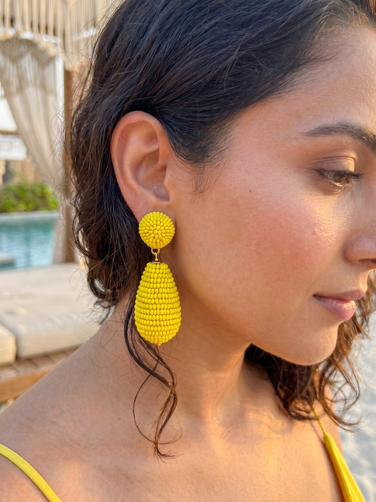 Sunny Yellow Drop Handmade Beaded Earrings