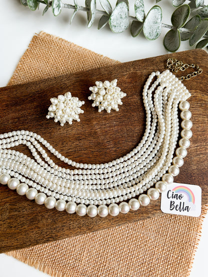 Ruhani Pearl Handmade Necklace + Earrings Set