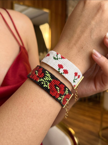 Cherry Coquette Stack Handmade Beaded Bracelet