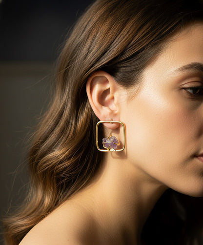 Sera Lilac Square Stud Handmade Brass Earrings