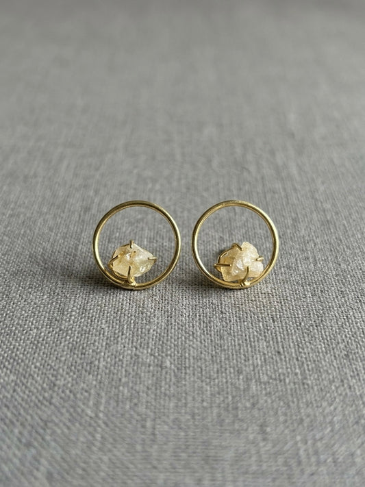 Sera – Dull Yellow Round Handmade Brass Earrings
