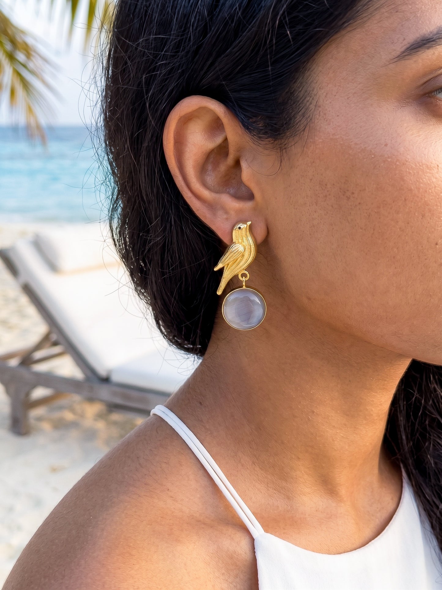 Hello Birdie Handmade Brass Earrings - Grey Round