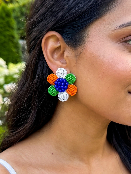 Petals Of Unity Flower Handmade Tricolour Beaded Earrings