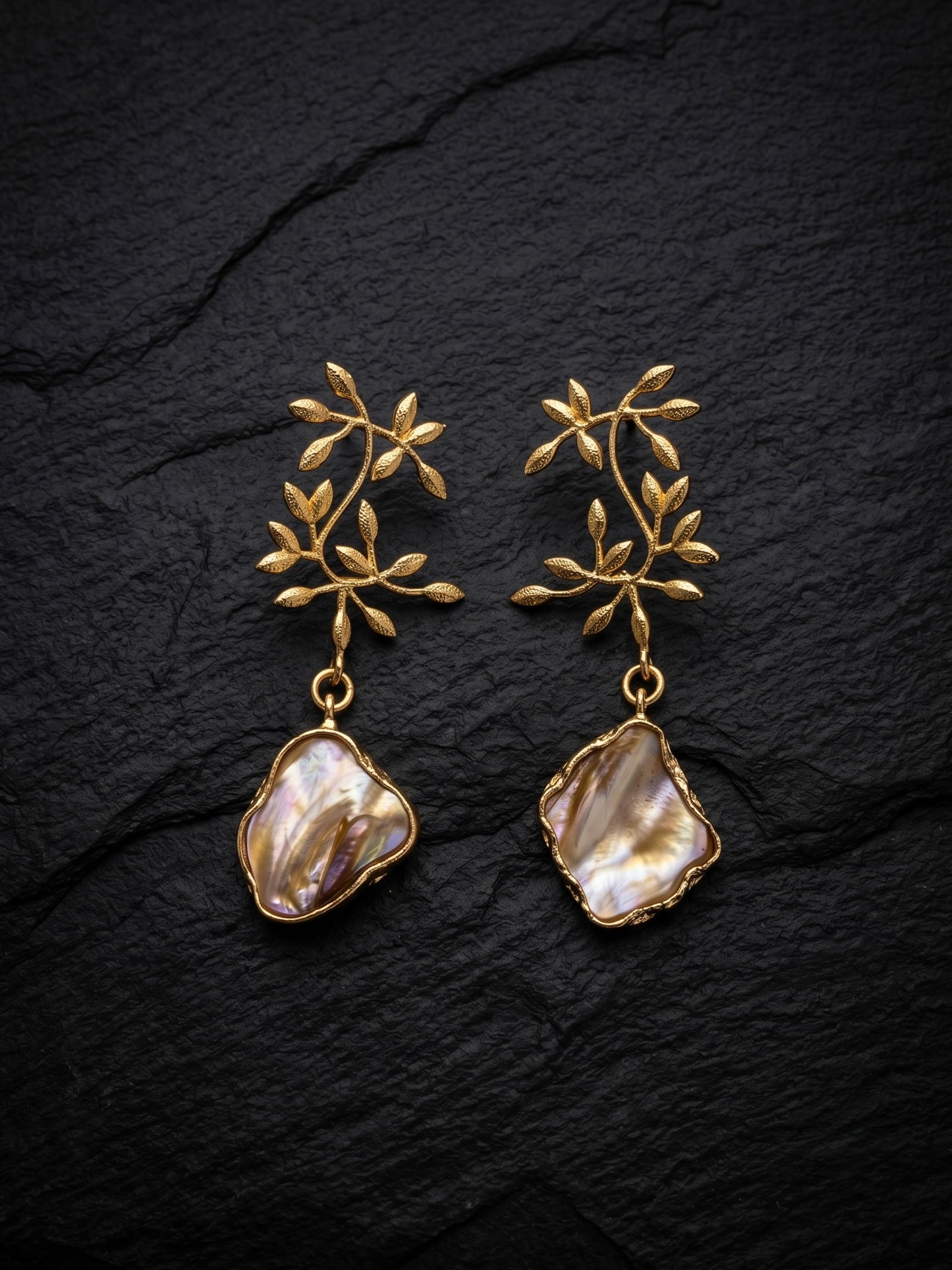 Golden Fern Mother of Pearl Handmade Brass Earrings