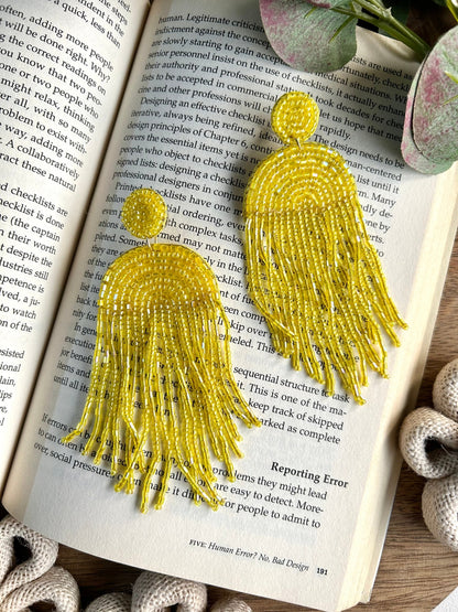 Sunny Cascade Handmade Beaded Tassel Earrings