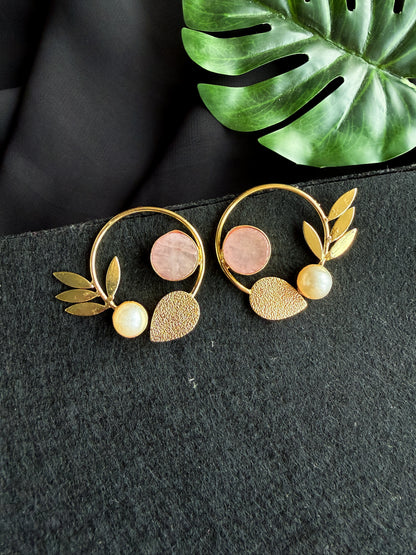 Orelia Blush Pink Stud Handmade Brass Earrings