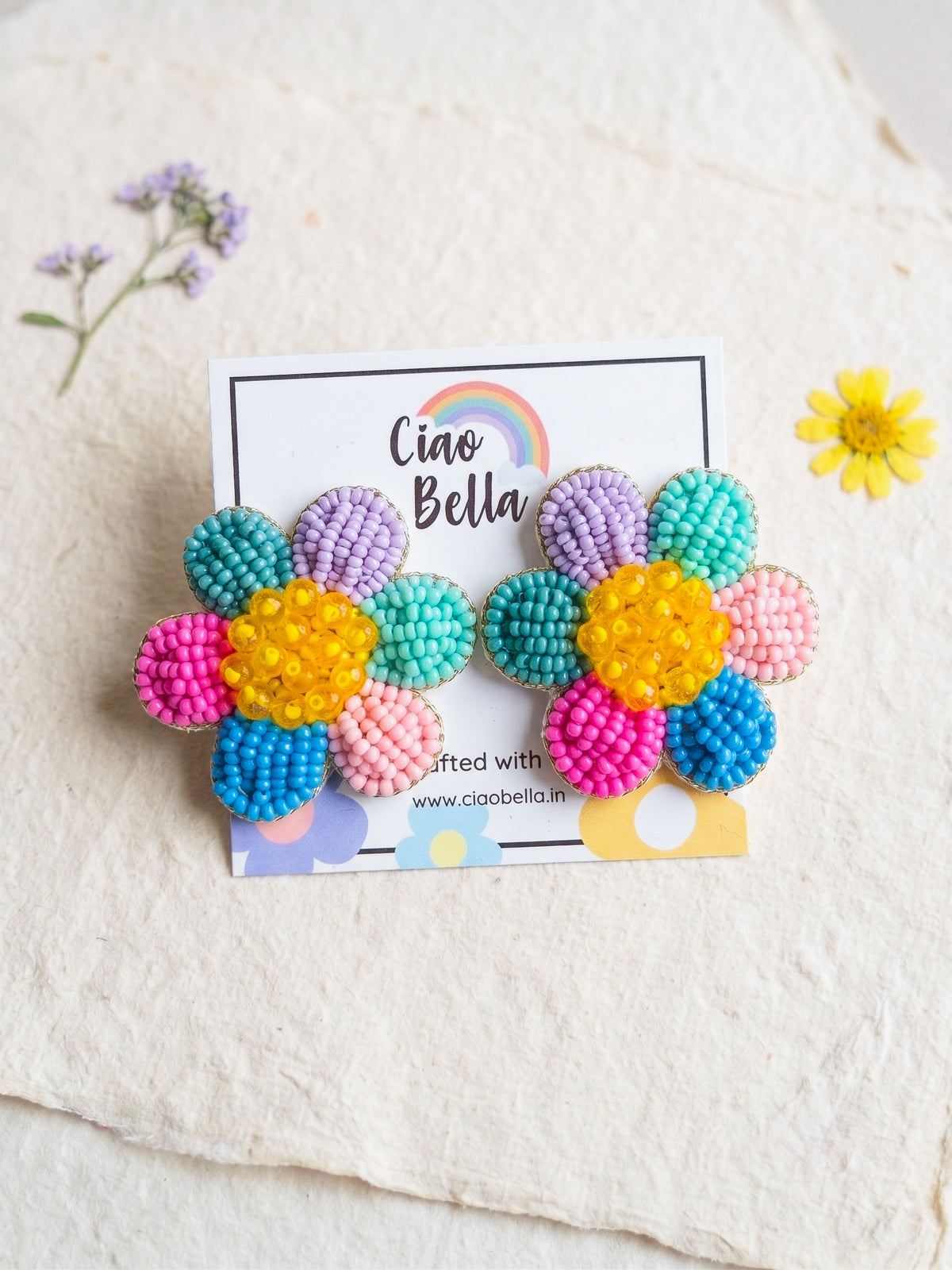 Rainbow Daisy Stud Handmade Beaded Flower Earrings
