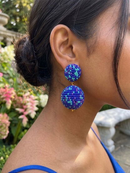 Midnight Disco Blue Drop Handmade Beaded Earrings