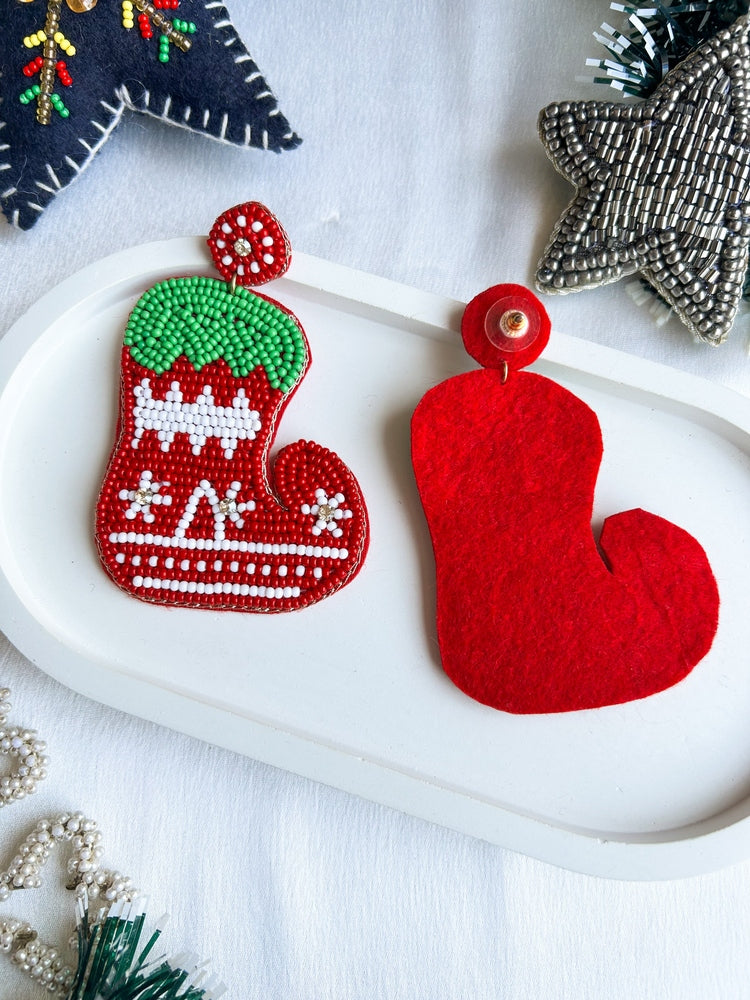 Elf Shoe Handmade Beaded Christmas Earrings