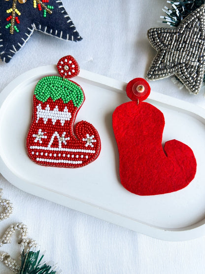 Elf Shoe Handmade Beaded Christmas Earrings