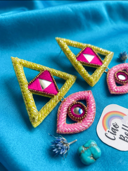 Electric Lime Green & Pink Evil Eye Handmade Beaded Earrings