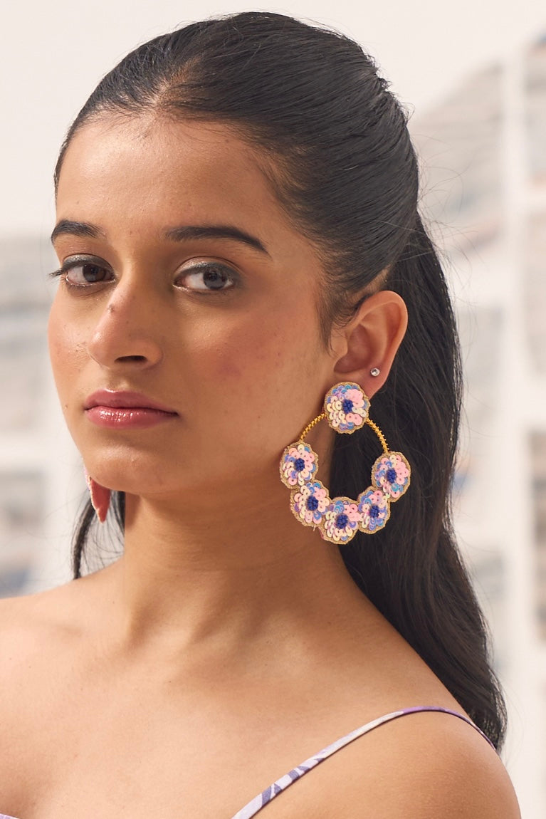 Blush Pink Chaandbali Handmade Beaded Earrings