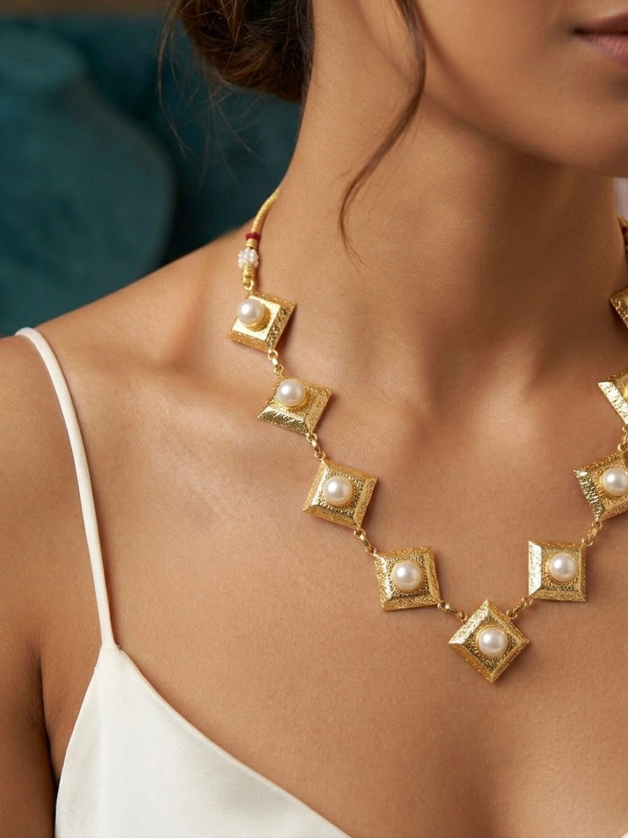Suhana Pearl Handmade Brass Necklace Set