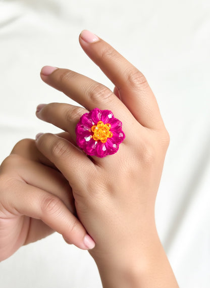 Daisy Dream Pink Handmade Beaded Flower Ring