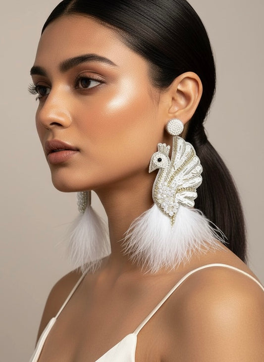 Ira Peacock Handmade Beaded Bird Earrings