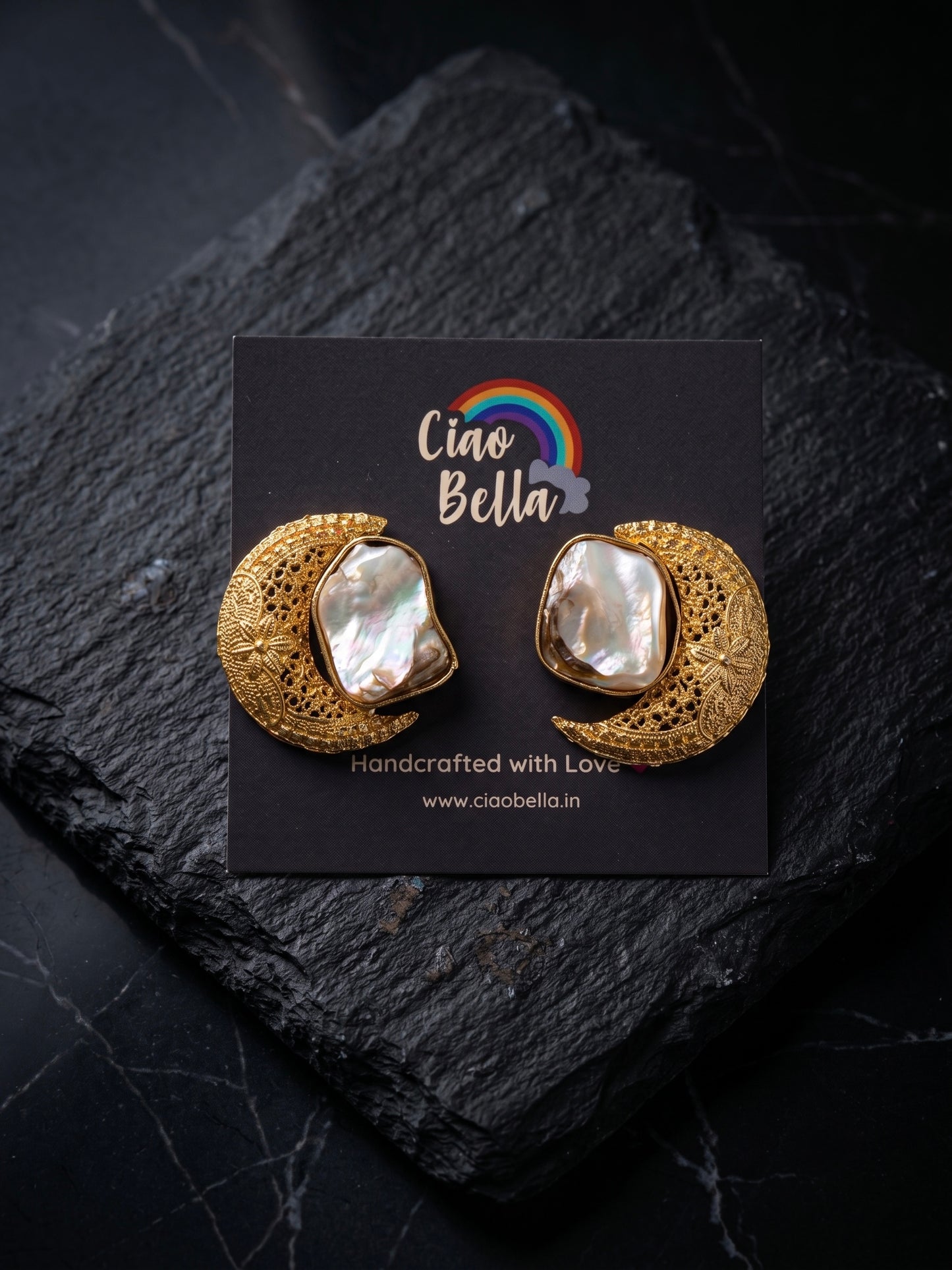 Eclipse Mother of Pearl Handmade Brass Earrings