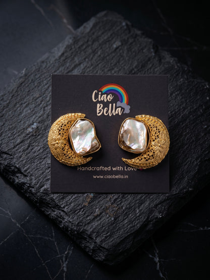 Eclipse Mother of Pearl Handmade Brass Earrings