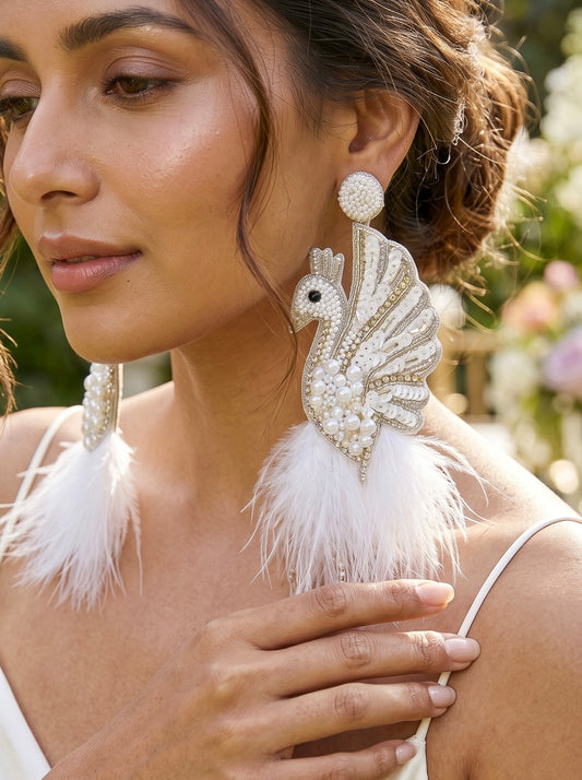 Ira Peacock Handmade Beaded Bird Earrings