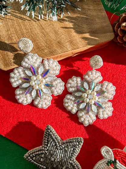 Snowflake Sparkle Handmade Beaded Christmas Earrings