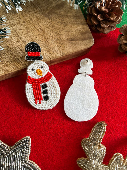 Misty - The Snowman Handmade Beaded Christmas Earrings