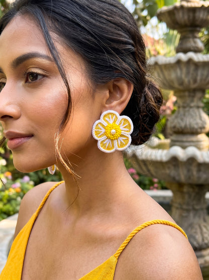 Sunshine Yellow Blossom Handmade Beaded Earrings