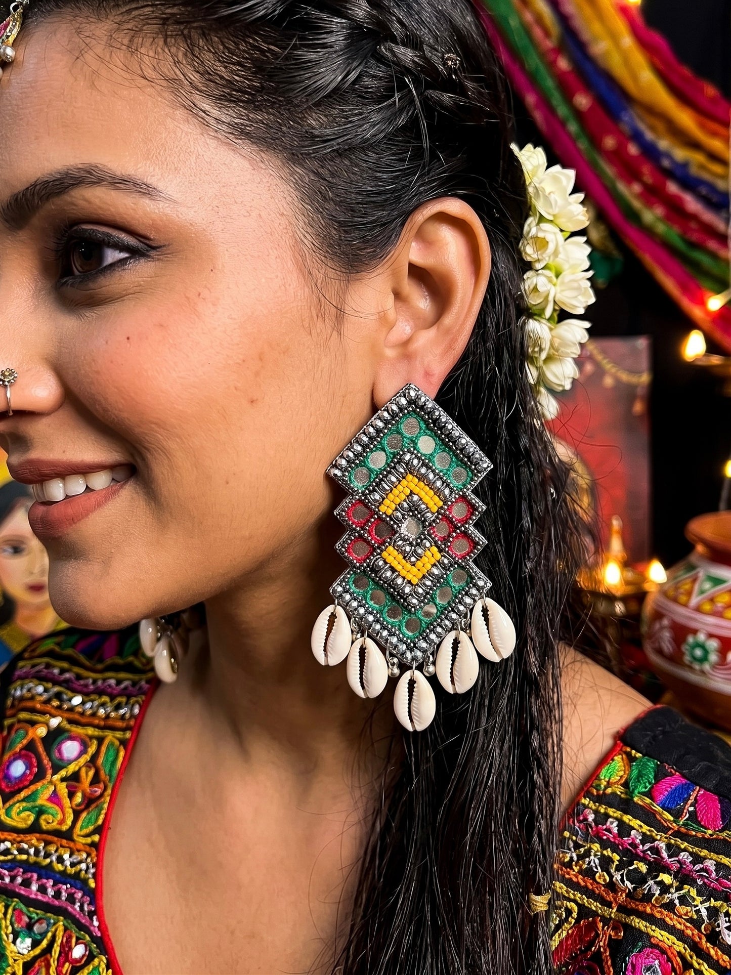 RangRaas Mirror Handmade Beaded Earrings