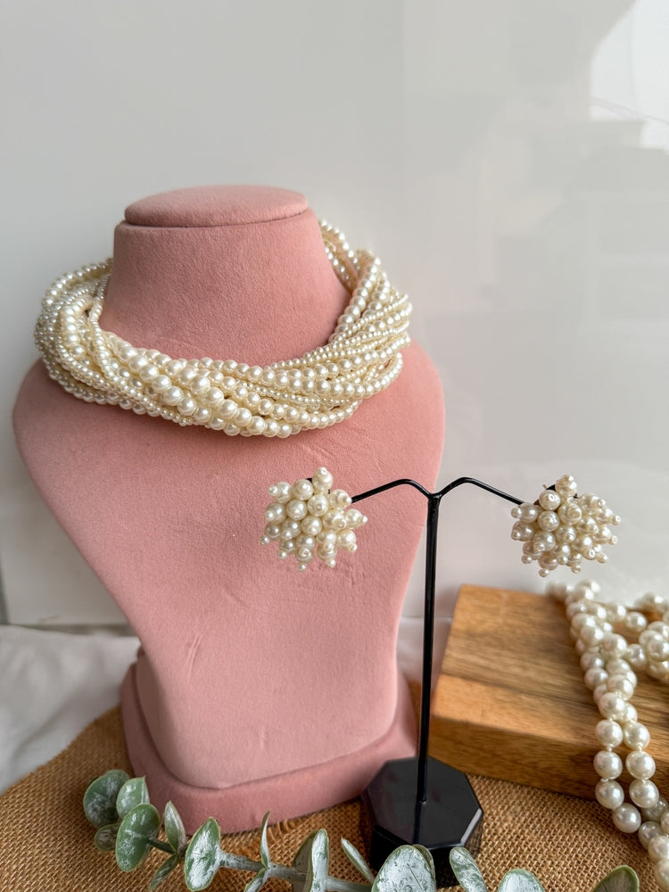 Maya Pearl Handmade Necklace + Stud Earrings Set