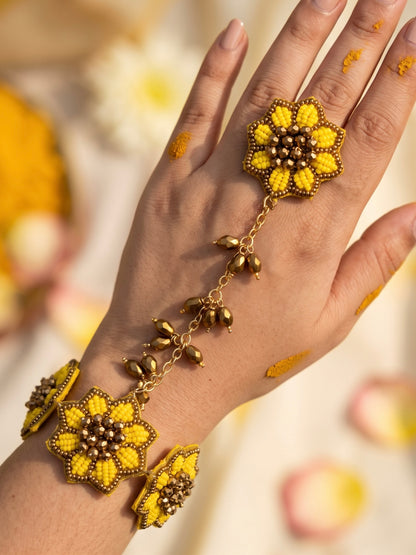 Sunflower Handmade Beaded Hathphool (Single Hand)