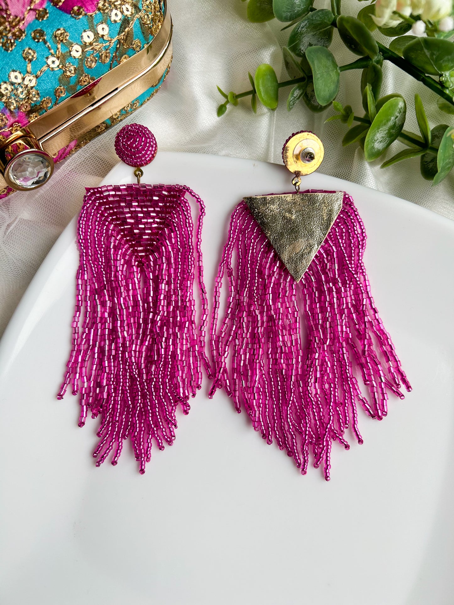 Luxe Rosey Handmade Beaded Tassel Earrings