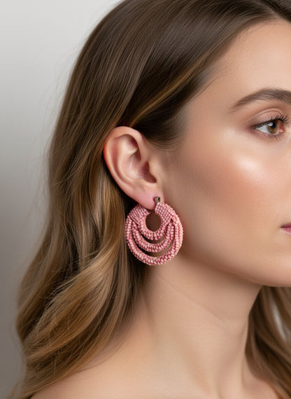 Blush Pink Hoop Handmade Beaded Earrings
