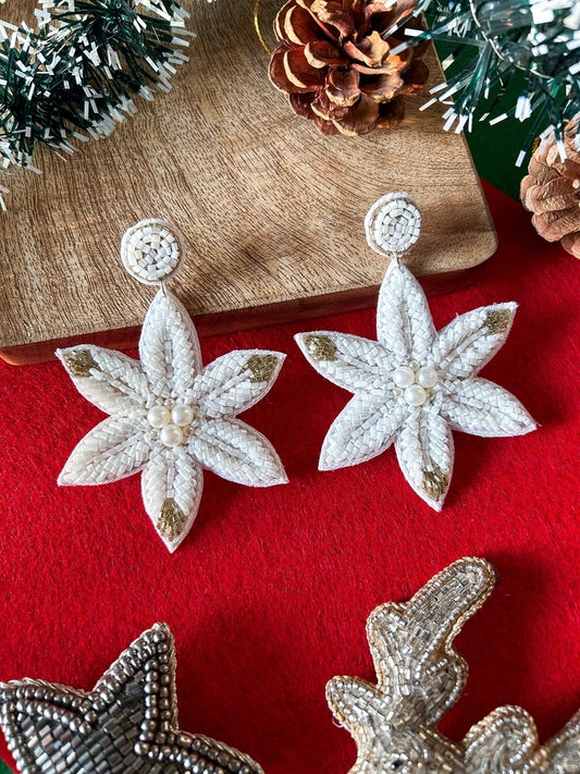 Snow Petals Handmade Beaded Flower Earrings