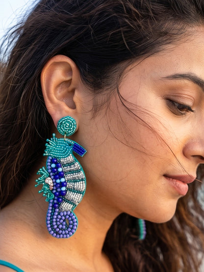 Blue Lagoon Seahorse Handmade Beaded Earrings