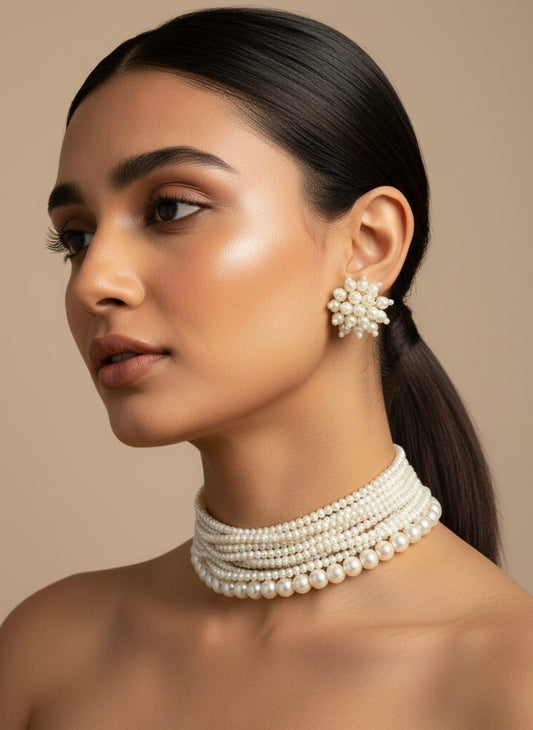 Ruhani Pearl Handmade Necklace + Earrings Set