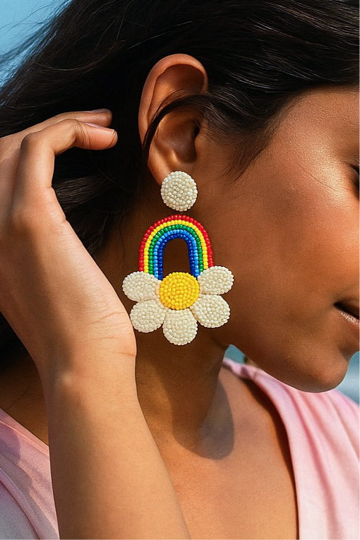 Rainbow Sunshine Handmade Beaded Earrings